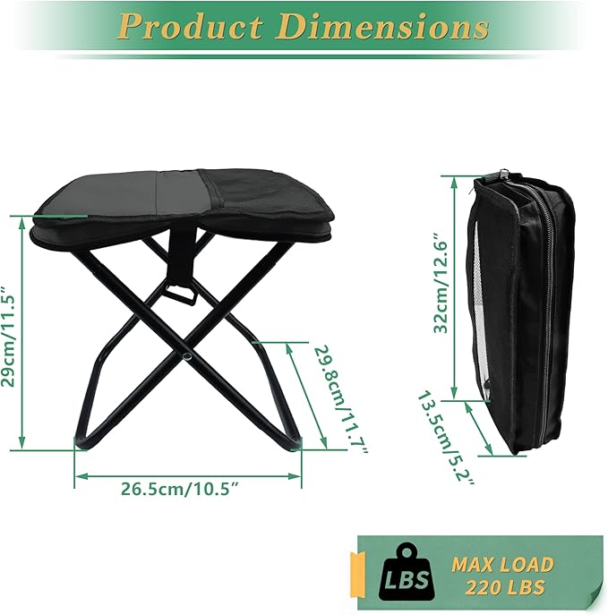 YANYUCB Portable Folding ChairUltralight Collapsible StoolCamping ChairHandbag Style Pocket Foldable Stool for Camping Travel Fishing Hiking and Outdoor Activities(Black)