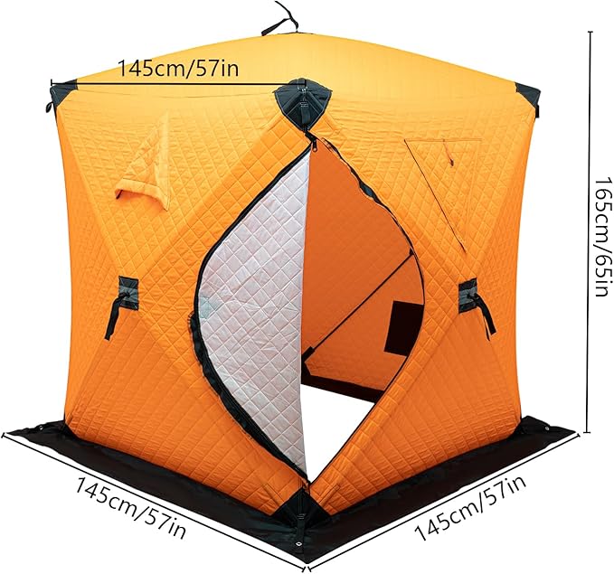 Insulated Ice Fishing Tent 210D Oxford Fabric Ice Fishing Tent Portable Center-Pole Ice Hut Windproof and Warm Suitable for 1-2 People Includes Anchors Ropes and Storage Bag