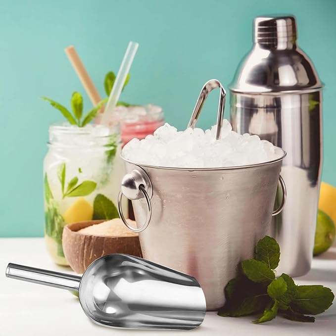 Simple to Clean 16 Pcs Stainless Steel Ice Scoop Set Including 8 Ice Cube Tongs and 8 Ice Scoops for Ice Machines and Freezer
