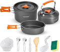 NutriChef Camping Cookware Set - Lightweight Nonstick Pots Pans Utensils Bowls Cutlery and Cleaning Tools with Mesh Bag Foldable Handles Compact Outdoor Cooking Gear for Hiking &amp Travel (Gr