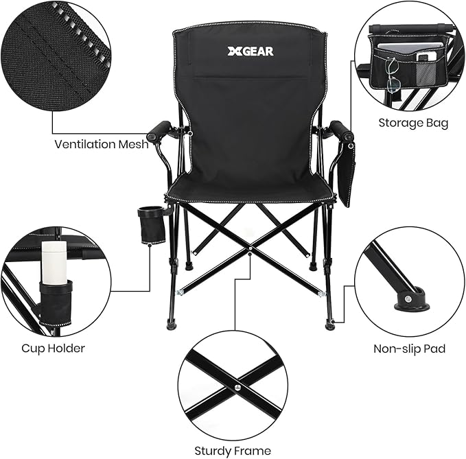 Camping Chair with Padded Hard Armrest Sturdy Folding Camp Chair with Cup Holder W Mesh Storage Bag Support to 400 lbsfor Adults 2 Pack