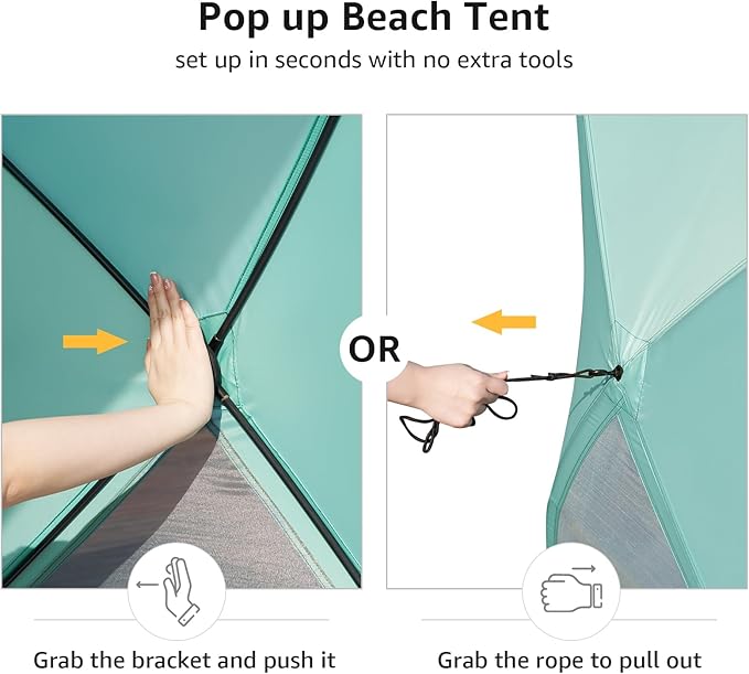 Old Bahama Bay Pop Up Beach Tent Portable Shade Sun Shelter UPF50+ UV Protection for 4 Person Extendable Floor for Fishing Hiking Camping Waterproof Windproof（Mint Green