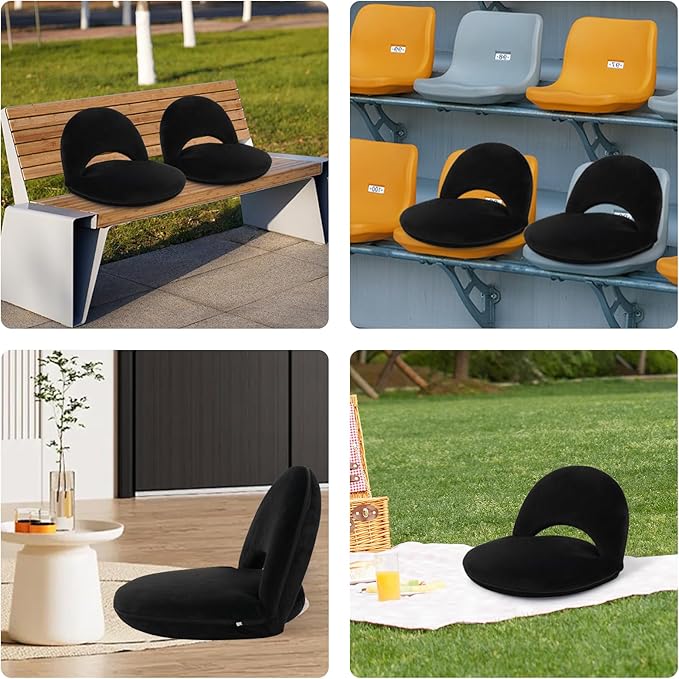 Adjustable Floor Chair with Back Support Foldable Meditation Chair Portable Stadium Seats Recreation Bleacher Seat Versatile Beach Video-Gaming ReadingBlack