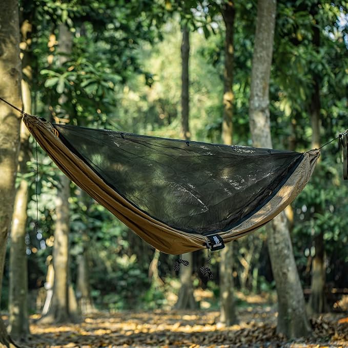 OneTigris KOMPOUND Camping Hammock with Net Lightweight Portable Hammock with Warm Internal Cover &amp Tree Friendly Straps for Backpacking Camping Hiking Travel Beach Backyard