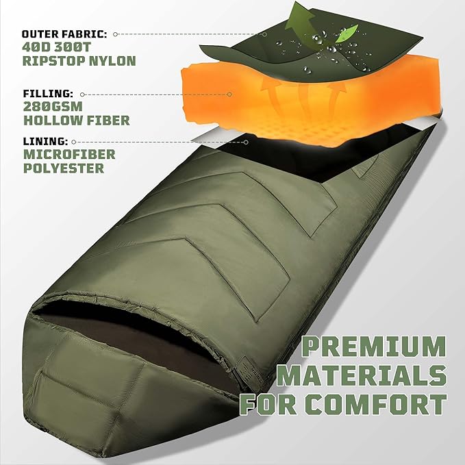 Sleeping Bags for Adults 34°F to 43°F Ultralight Warm Cold Weather Sleeping Bag for Camping Backpacking Hiking Hunting and Outdoor Travel with Compression Sack
