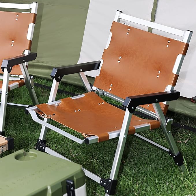 Outdoor Folding Camping ChairLeather Canvas Picnic Lawn Chairs Lightweight Comfortable Director Chair for Storage and TravelB57x54x68cm(A-57x54x68cm(22x21x27inch))