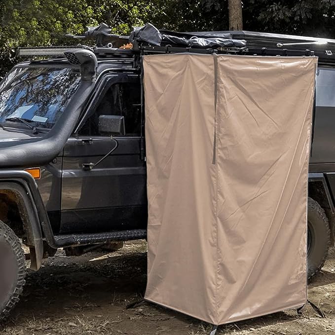 Focket Vehicle Side Shower Tent Portable Outdoor Privacy Shelter Restroom with Carry Bag Foldable Camping Awning Shower Tent Bathroom Changing Room for Overland Boat Pontoon