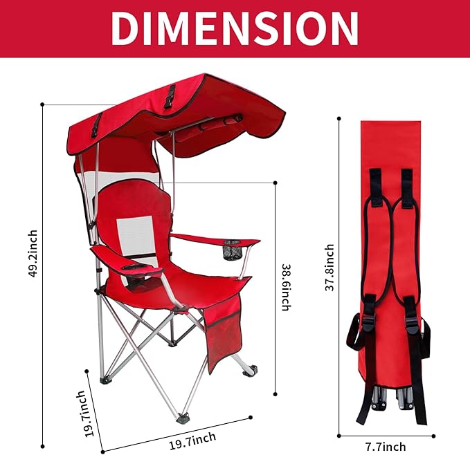 Portable Folding Camping Chair - Lightweight Durable Outdoor Chair for Camping Fishing Beach Lawn and More - Comfortable Folding Chairs for Outside Activities (RED)