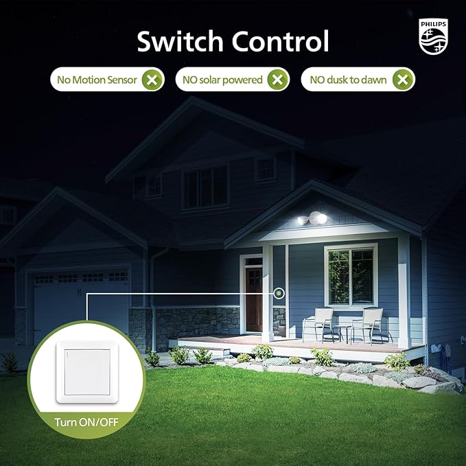 Philips 44W 3500LM ‌LED Security Flood Light‌ ‌Outdoor‌Switch Controlled Aluminum ‌Security Light‌ 2 Adjustable Heads5000K DaylightWet Location for Patio Garden Yard Lights