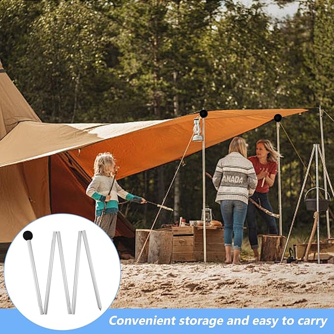 Beach Tent Poles Replacement - 6.56Ft Awning Poles with Ground Stakes for Tarp Canopy Foldable Aluminum Alloy Tarp Poles for Camping Parties Fishing and Hiking 2-Pack