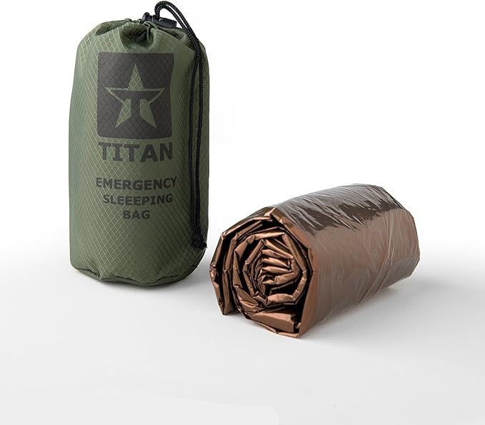 TITANSurvival Emergency Sleeping Bags for Survival 36” x 78” - 90% Heat Retention 41% Thicker &amp Waterproof - Durable Survival Sleeping Bag for Cold Weather Camping - Thermal Sleeping Bag Outdoor