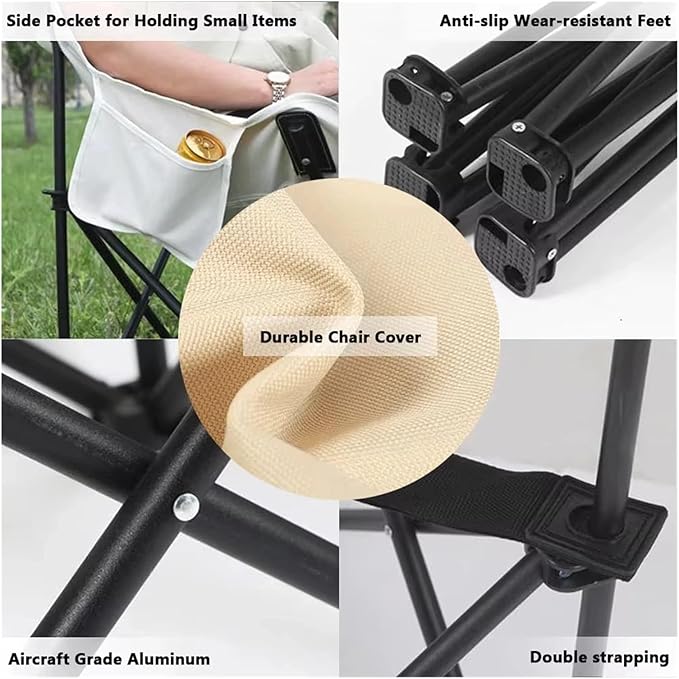 Folding Chairs Heavy Duty Moon Chair with Carry Bag Outdoor Lumbar Back Padded with Side Pockets Built Durable and Reliable(Army Green)