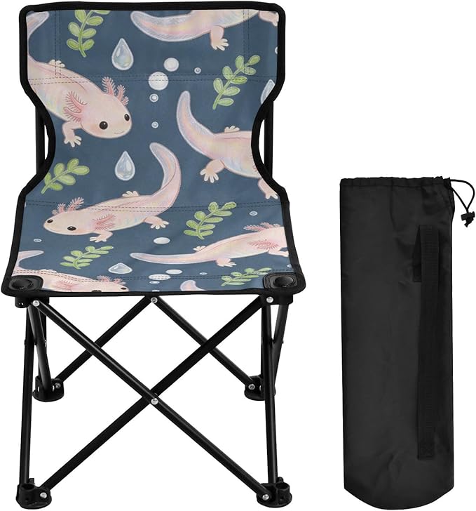 Foldable Camping Chairs for Adults Axolotl on Dark Blue Compact Folding Chair Backpacking Includes Carry Bag