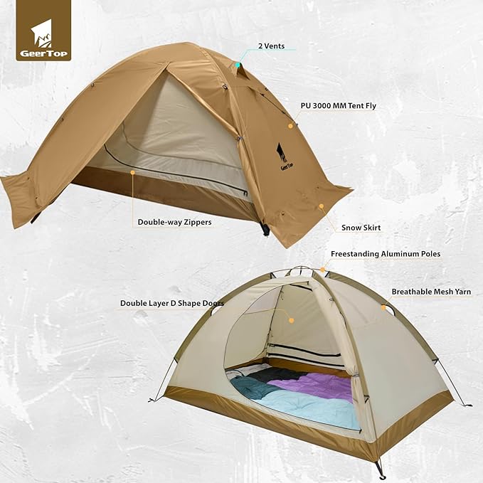 GEERTOP Ultralight 2 Person Backpacking Tent 4 Season Waterproof Camping Tent Double Layer Cold Weather Easy Set Up Tents for Family Camp Hiking Hunting Outdoor Mountaineering Travel