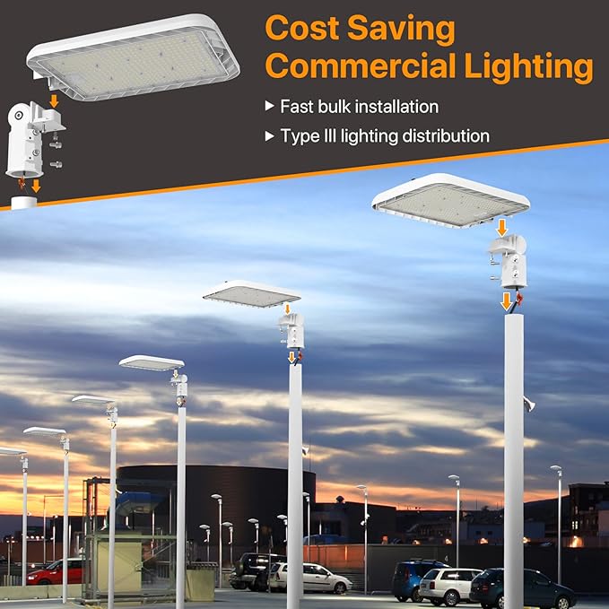 300W LED Parking Lot Light 45000LM Commercial Lighting with Slip Fitter Mount 150LM/W IP65 5000K Dusk to Dawn Sensor Pole Light Outdoor for Driveway Street(White)