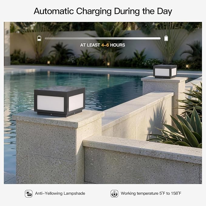 Solar Post Lights 10 Solar Column Lights Outdoor Waterproof Square Modern Pillar Lights LED Dusk to Dawn Lantern Column Lamp Stainless Steel Gate Post Light for Outside Patio Yard Fence Deck