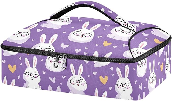 Casserole Carrier Purple Rabbit PatternInsulated Casserole Carrier for Hot or Cold Food Thermal Lunch Tote for Potluck Parties Picnic Beach Fits 9 x 13 Inches Baking Dish