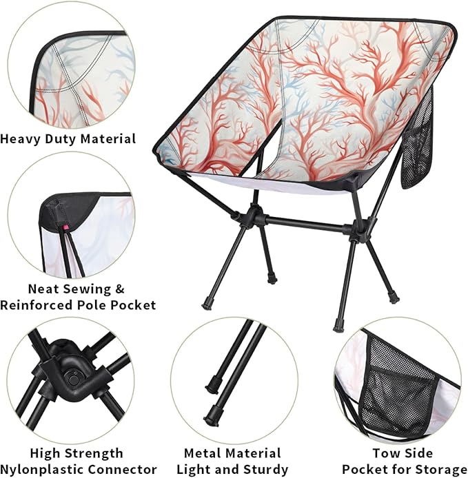 Honeybaby Folding Camping Chair Coral Camping Chairs Lightweight Portable Chair Outdoor Foldable Chairs for Camping Travel Picnic Beach Hiking