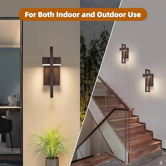 tewei 16.5'' Modern LED Outdoor Wall Sconce Integrated LED Outdoor Light Fixtures Wall Mount Exterior Lights Brown Front Porch Outside Lighting for House Backyard Warm White 3000K 2 Pack