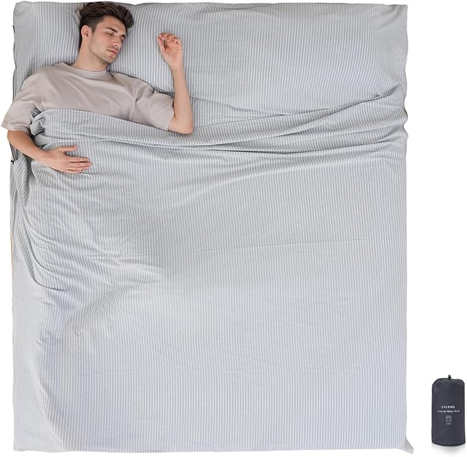 100% Cotton Sleeping Bag Liner with Full Length Zipper on 3 Sides Single/Double Adult Sleep Sack for Travel &amp Camping Multifunctional Travel Sheets (Unzipped 87”x87”) for Hotel Lightweight