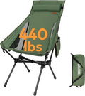 TOBTOS Portable High Back Camping Chair Support 440 lbs Ultralight Folding Chair with Head Support Compact Backpacking Chair for Outdoor Camp Backpacking Fishing (Green)