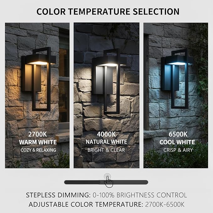 Black Outdoor Wall Light Hardwired 13.8 Modern Outdoor Wall Sconce  Dimmable Adjustable Light 2700K–6500K Waterproof Exterior Wall Light for Porch Front Door GarageWall Mount Lights With Remote