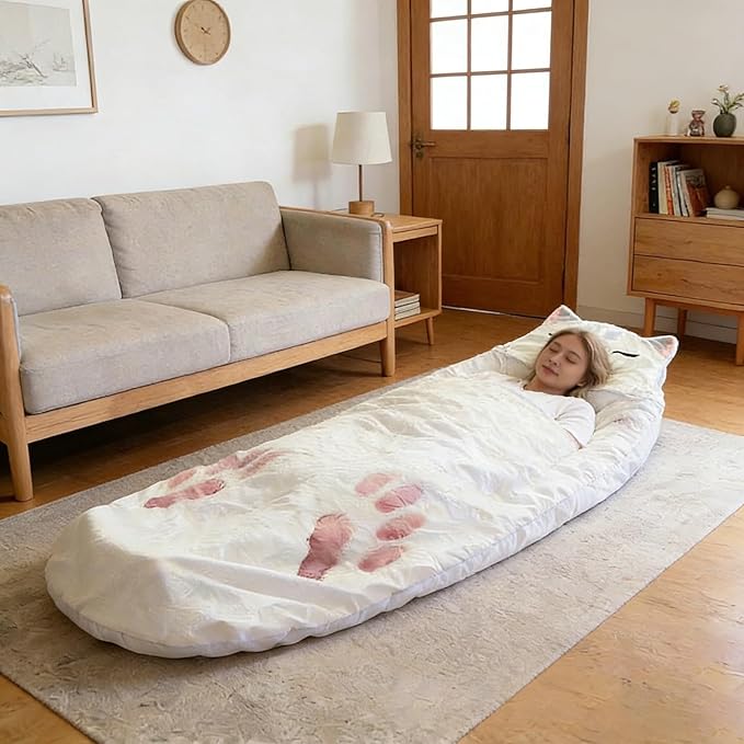 Fluffy Cat Sleeping Bag Cat Shaped Plush Sleeping Bag for Adults Plush Cats Envelope Sleepings Bags for Camping Sleepovers &amp Home Lounging