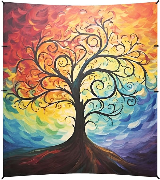 Colorful Tree Life Oil PaintingCamping Sun Shelters 9.2 x 10.5 FT Beach Canopy Tent Sun Shade with Carrying Bag for Camping Trips Fishing Backyard Fun or Picnics 21341443