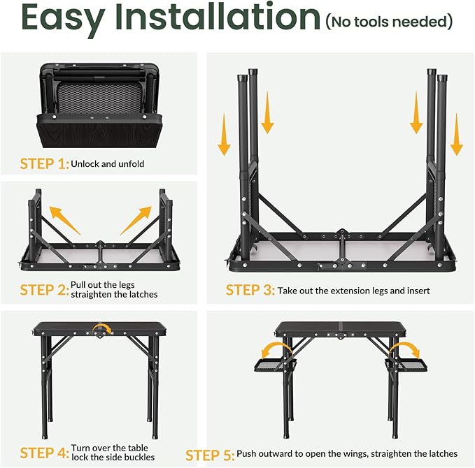 Titanker Folding Camping Table Small 2ft Small Camp Table Portable with 50% Extra Space Folding Picnic Set Portable Beach Table Car Camping Essentials Aluminum Light &amp Solid