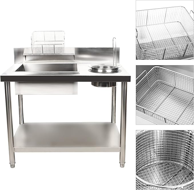 Breading Table Fried Chicken Preparation Commercial Stainless Steel Fried Food Prep Breading Station Breading Work Table w/Basket Undershelf for Restaurant Kitchen Fried Chicken Burger Shop