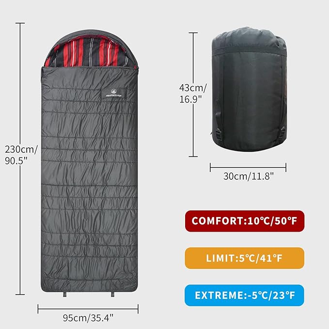 Mountainlodge Polycotton Sleeping Bag for AdultCold&ampWarm Weather Large with Compression Sack and Water Resistant for Family CampingTravel and Car Camping