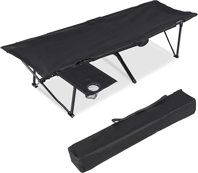YSSOA Folding Camping Cot with Table for Adults Portable and Lightweight Sleeping Bed for Outdoor Traveling Hiking Easy to Set up Black