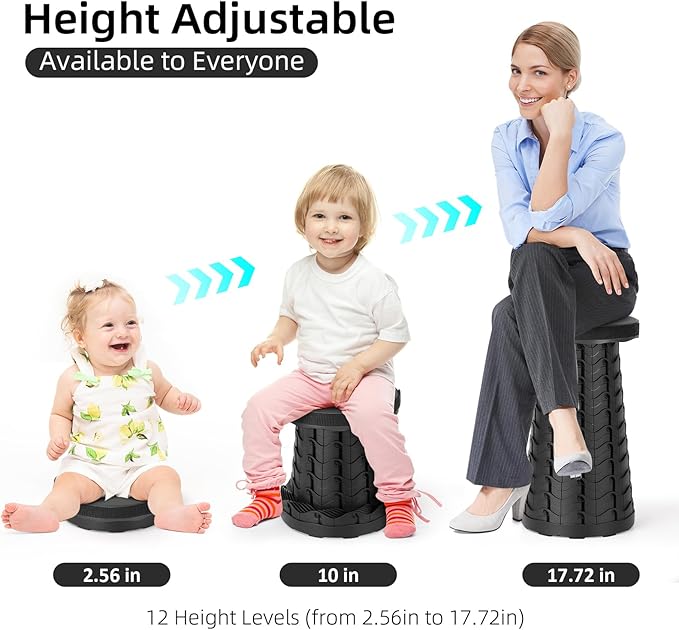 Collapsible Stool Folding Chair - Upgraded Portable Chair with Load Capacity 400lbs Portable Stool for Camping Fishing Hiking - Folding Tool with Carrying StrapsGifts for Fisherman (Black)