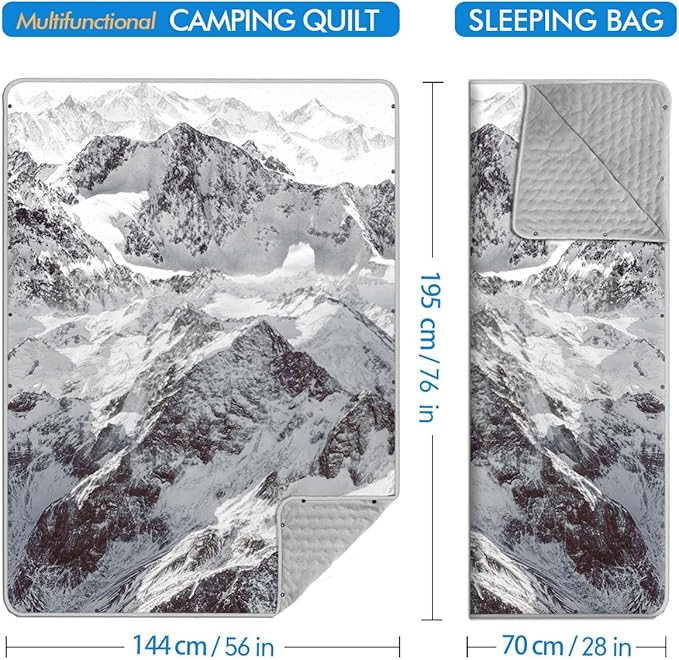 Outdoor Camping Quilt Warm Thick Blanket with Polar Fleece Packable Down Wearable Camp Blankets with Snap Buttons Soft Puffy Camping Quilt for Cold Weather (Jokul 76'' x 56'')