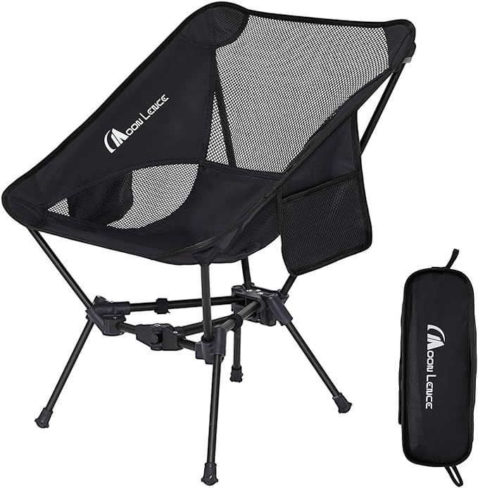 MOON LENCE Portable Camping Chair Backpacking Chair - The 4th Generation Ultralight Folding Chair - Compact Lightweight Foldable Chairs for Hiking Mountaineering Beach (Black-1Pack)