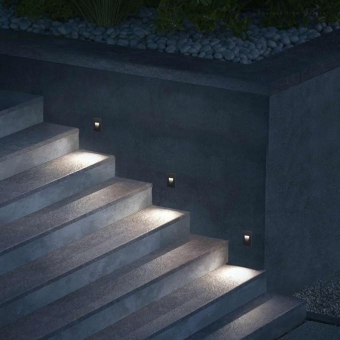 LEONLITE 5CCT 120V LED Step Lights 3.5W 150LM 5%-100% Dimmable Indoor Outdoor Waterproof Vertical Stair Light 2700K/3000K/3500K/4000K/5000K Selectable CRI90 ETL Aluminum Black Pack of 6