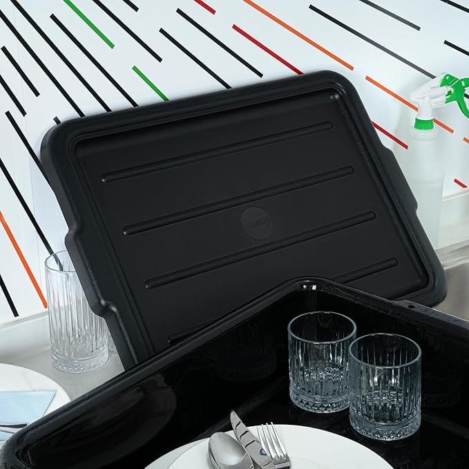 Restaurantware-LID ONLY: RW Clean 23.2 Inch x 16.9 Inch Bus Tub Lid 1 Snap-On Lid For Bus Box - With Handles Black Plastic Restaurant Tub Lid Bus Tub Sold Separately