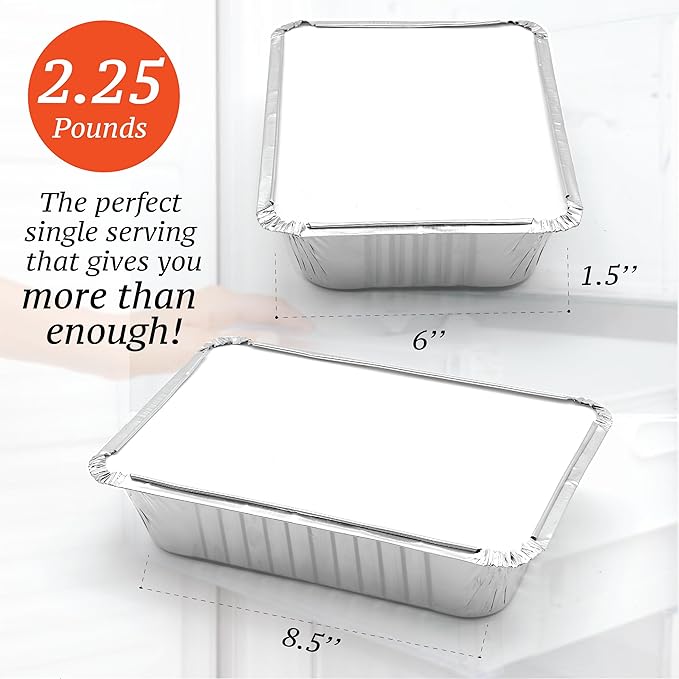 Spare Essentials 55 Pack - 2.25 LB To Go Aluminum Containers with Lids - Heat Proof Foil Tins for Meal Prep Take Out Freezer Meals