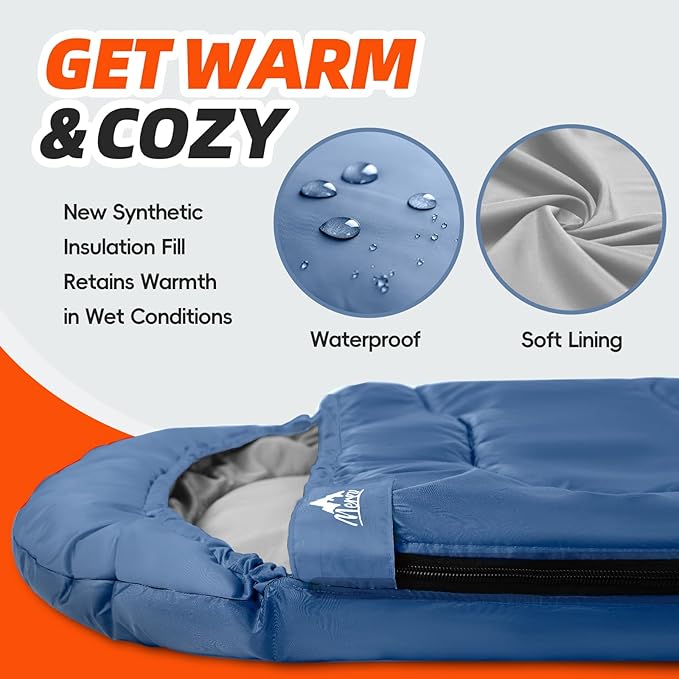MEREZA Sleeping Bags for Adults Cold Weather Mens Warm Sleeping Bag for Big and Tall Girls Boys with Compression Sack for 3-4 Season Camping Backpacking Hiking