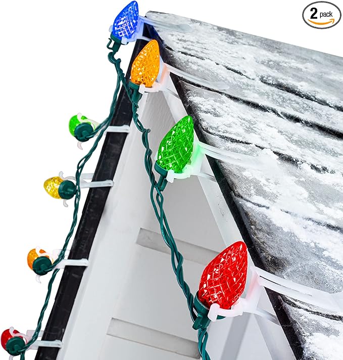 C9 LED Christmas Lights Outdoor 68 Ft 100 LED C9 String Lights with 100 All in One Clips Connectable Waterproof Christmas Tree Lights for Outside Roofline Backyard Garden Decor Multicolor 2 Pack