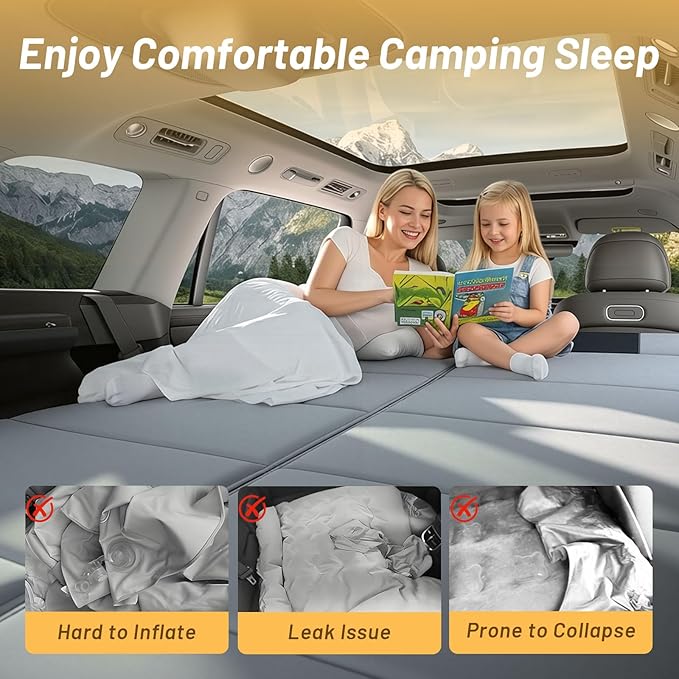 Car Bed for 2025-2026 Ford Bronco Foldable Non-Inflatable Memory Foam Camping Mattress Thickened Portable Trunk Sleeping Pad Air Mattress Upgrade for Camping &amp Travel Essentials With Storage B