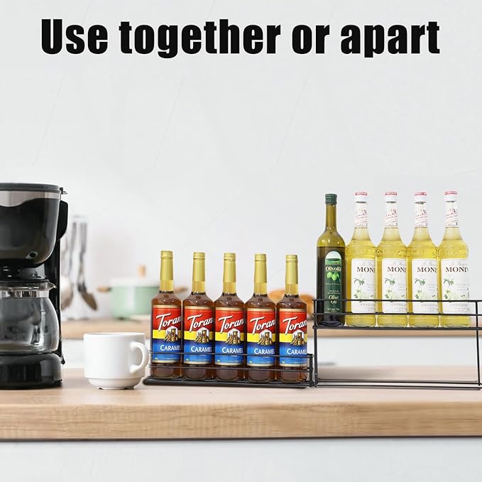 Coffee Syrup Rack &amp Syrup Holder – Loved by 5000+ Coffee Fans! 2-Tier Rustproof Rack Fits 750ml Torani &amp Monin Bottles Holds 10 Elevate Coffee Bars Kitchens Pubs Restaurants &amp Parti