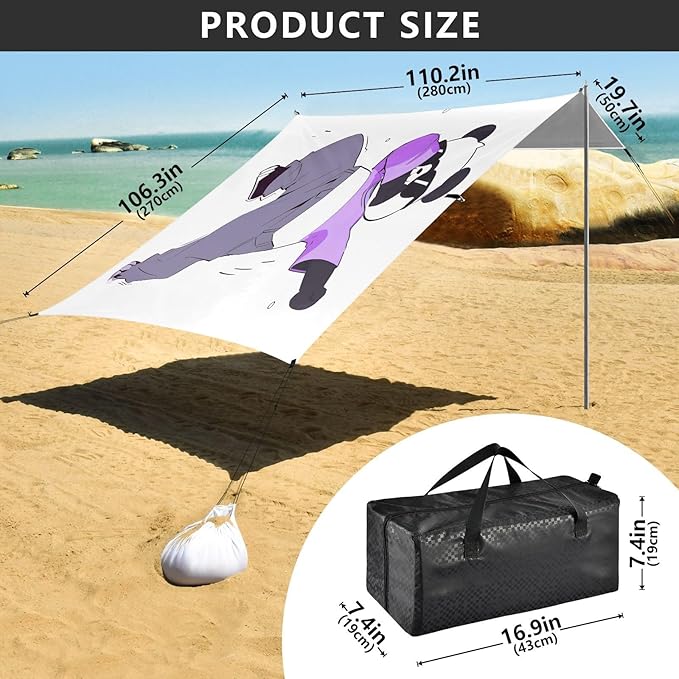 ALAZA Funny Panda Dabbing Beach Tent Sun Shelter UPF50+ Protection Beach Shade Canopy w/ 4 Sandbags for Outdoor Camping Fishing Backyard Fun Picnic 10x9 ft