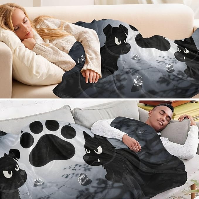 Throw Blankets For Couch Mysterious Dark Night Black Dog Girl Throw Blanket 50'' x 70''