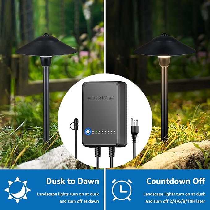 SUNVIE All-in-One LED Pathway Lighting Kit 8-Pack Low Voltage Landscape Lights with Transformer and 100FT 16/2 AWG Wire 3000K Waterproof Landscape Lighting with Connectors for Walkway Garden Yard