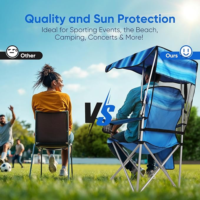 Portable Camping Chair with Canopy - Folding Chair with Canopy Durable 600D Oxford Canopy Chair for Camping Beach Picnics Fishing &amp Sports
