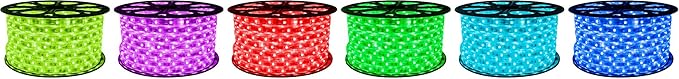 CBconcept® 165 Feet RGB Color Changing 120 Volt High Output LED SMD5050 Flexible Flat LED Strip Rope Light - Commercial Grade Indoor Outdoor use Ready to Plug n Shine