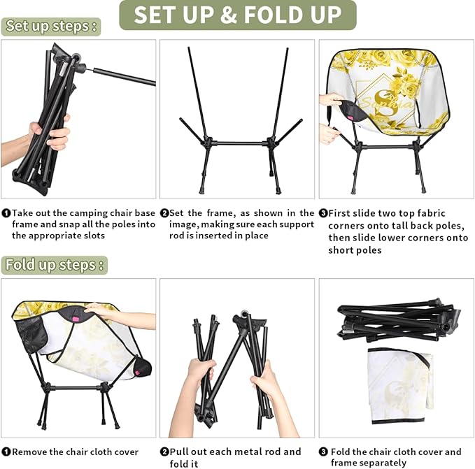 Camping Chair Personalized Backpacking Chair Lightweight Portable Folding Customized Name Chairs for Beach Sport Hiking (Yellow)