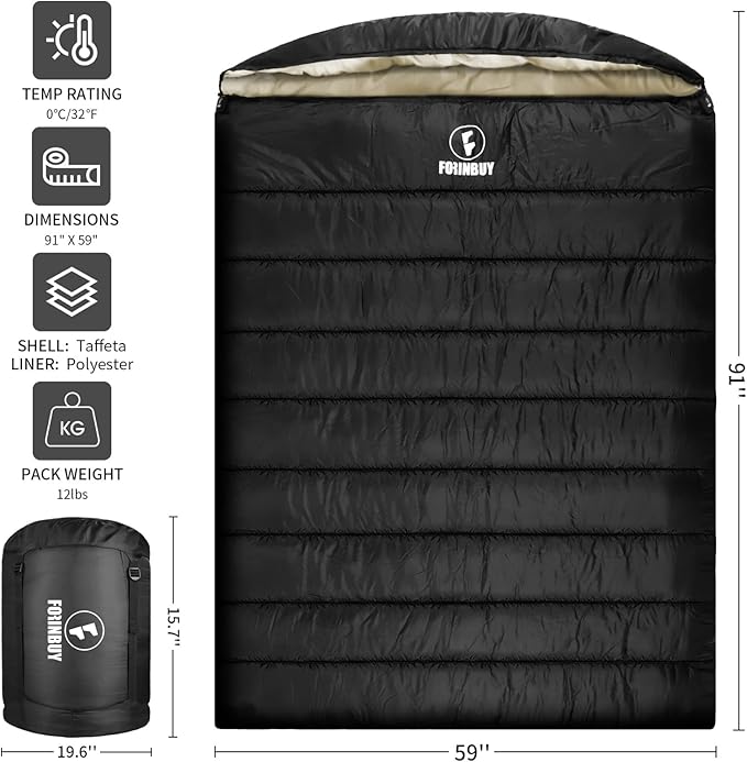 Double Sleeping Bag for Adults 3-Season Queen Size 2 Person Waterproof Sleeping Bag for Couples &amp Family Extra Soft &amp Large Camping Sleeping Bag for RV Travel Home Use (Fits Up to 6'2)