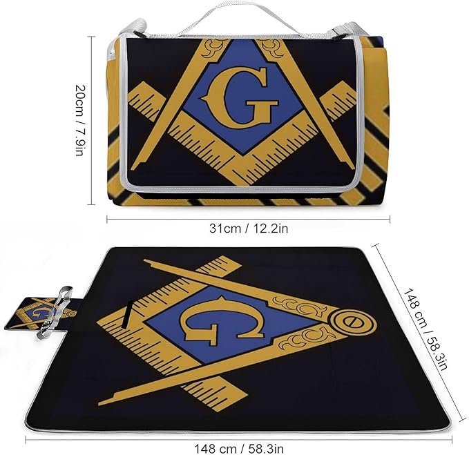 Freemasonry Masonic Lodge Symbol Waterproof Outdoor Picnic Blanket Sandproof Beach Mat for Camping Hiking Grass Travelling